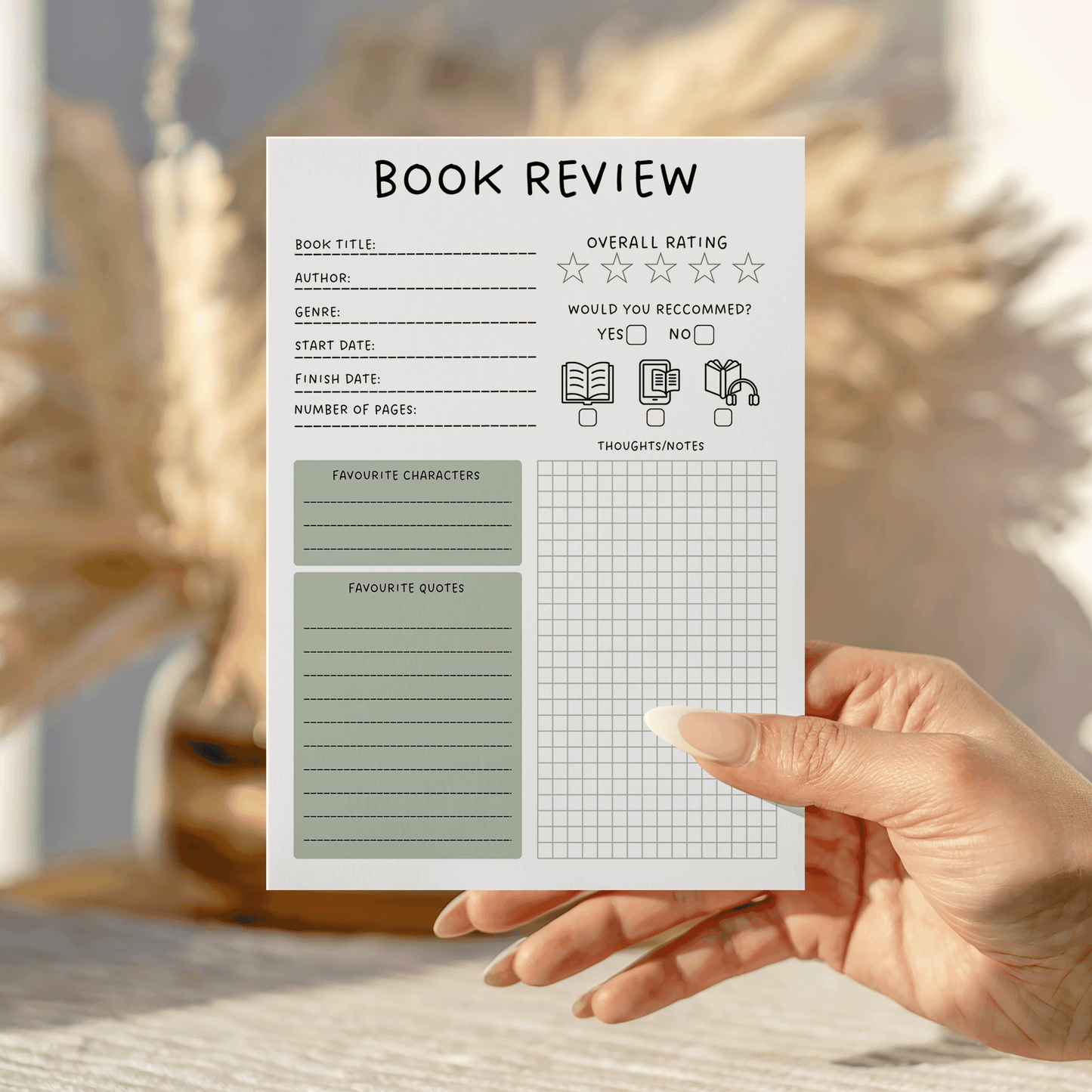 Grid Book Review Notepad