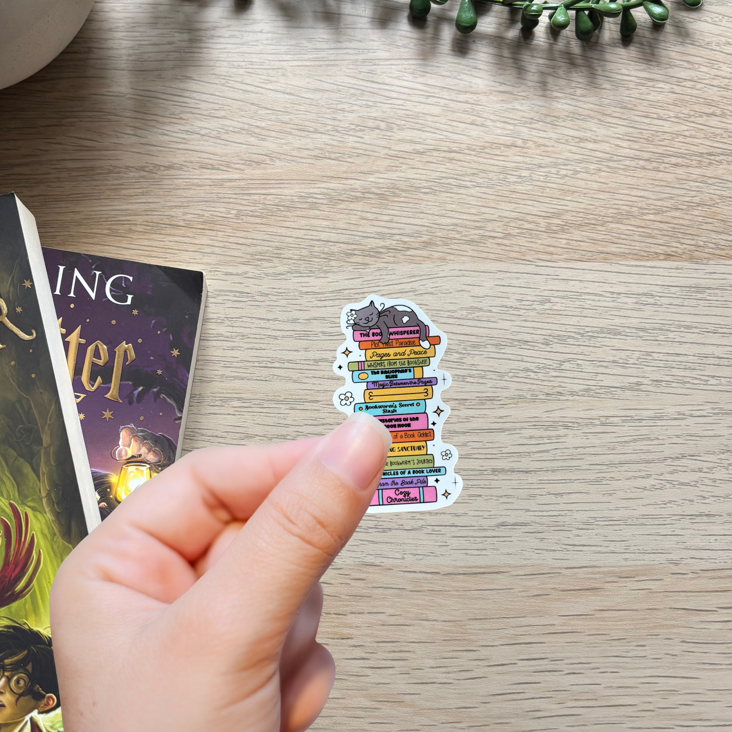 Cat Book Stack Sticker
