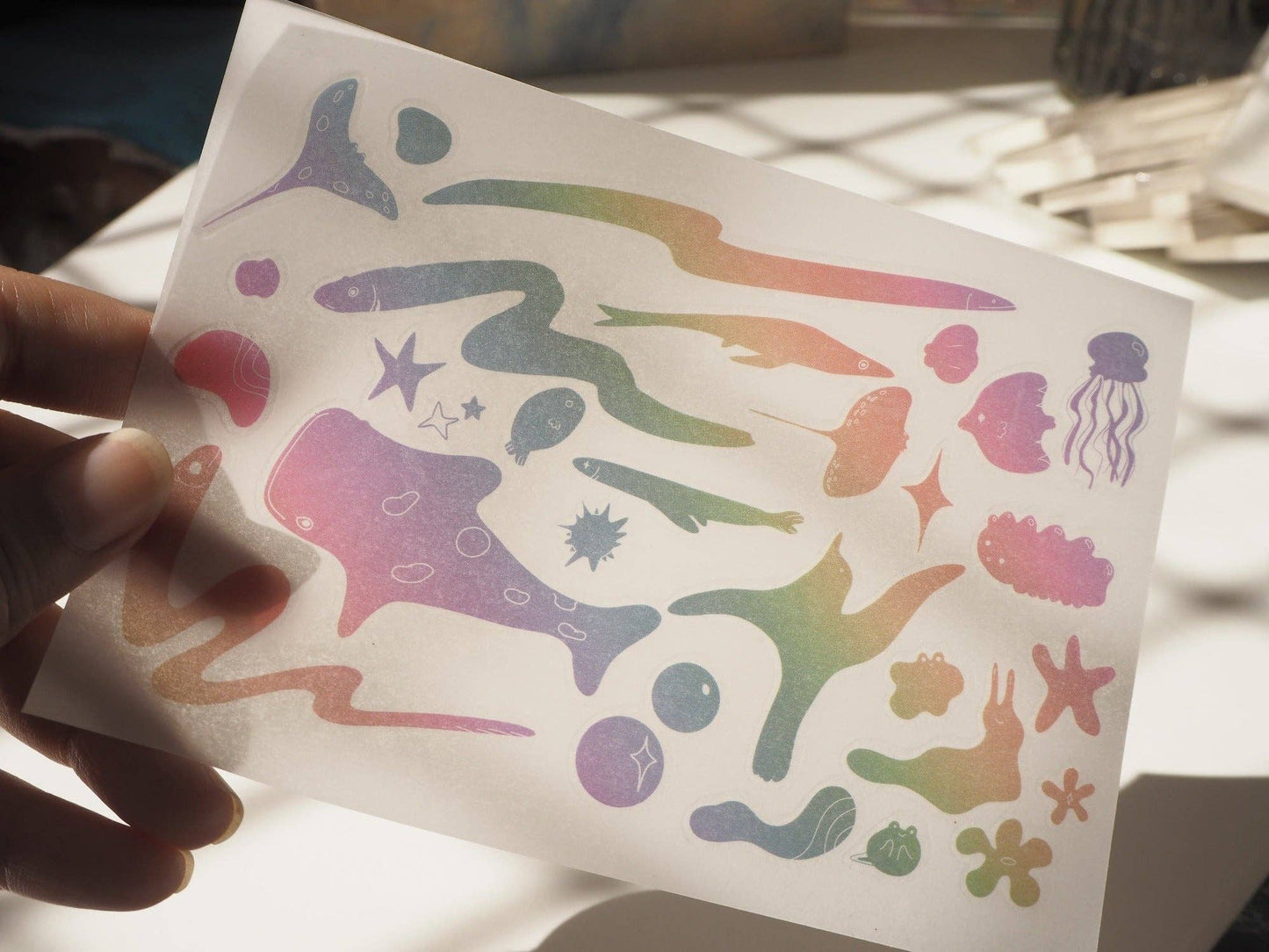 Rainbow Sea Creatures and Rainbow Shapes - Rub-on Stickers/ Transfer Stickers 019 and 020