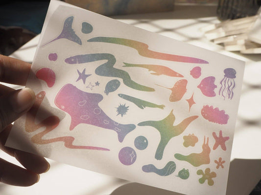 Rainbow Sea Creatures and Rainbow Shapes - Rub-on Stickers/ Transfer Stickers 019 and 020