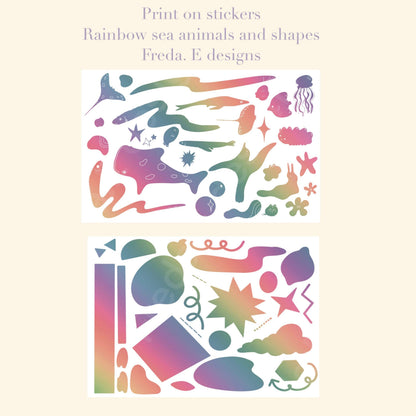 Rainbow Sea Creatures and Rainbow Shapes - Rub-on Stickers/ Transfer Stickers 019 and 020