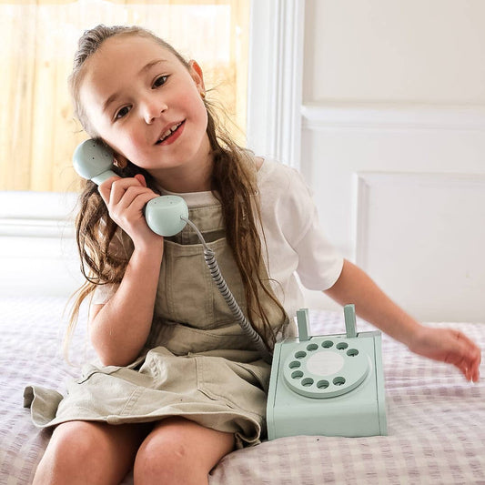 Imagine That Wooden Rotary Telephone, Aqua Green