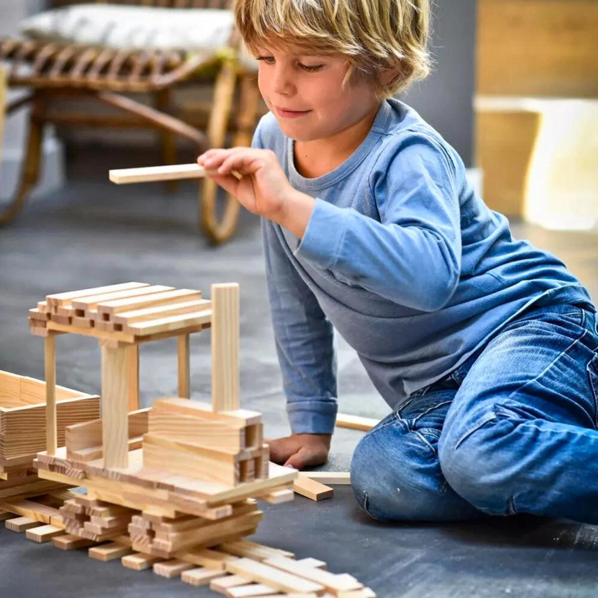 KAPLA Blocks: Building Planks (100, Natural, In Wooden Box)