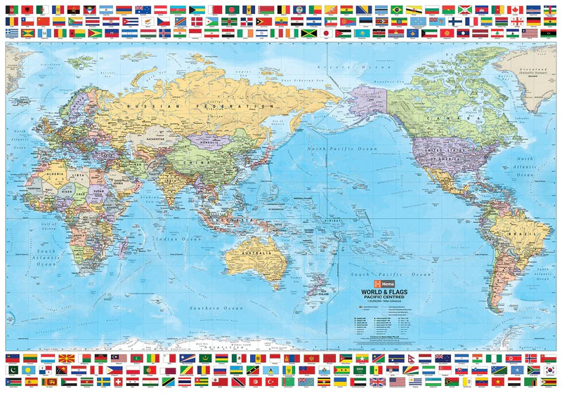 World & Flags Political Pacific-Centered Map